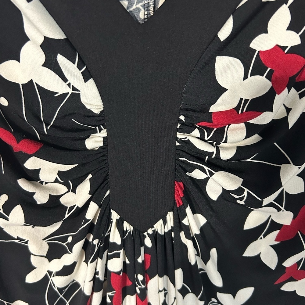 Maggie L black white & red floral dress cap sleeves women's S 10 Wedding Career - Picture 4 of 6